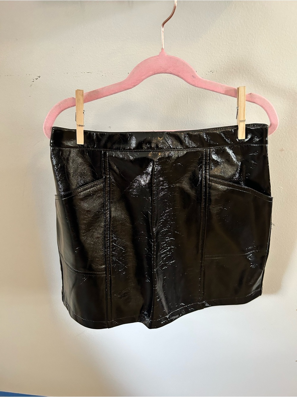 art class Black Glossy Faux Leather Girls Skirt